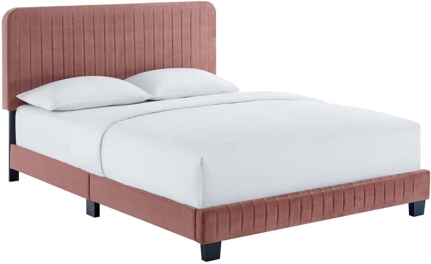 Modway Celine Channel Tufted Performance Velvet Queen Platform Bed in Dusty Rose