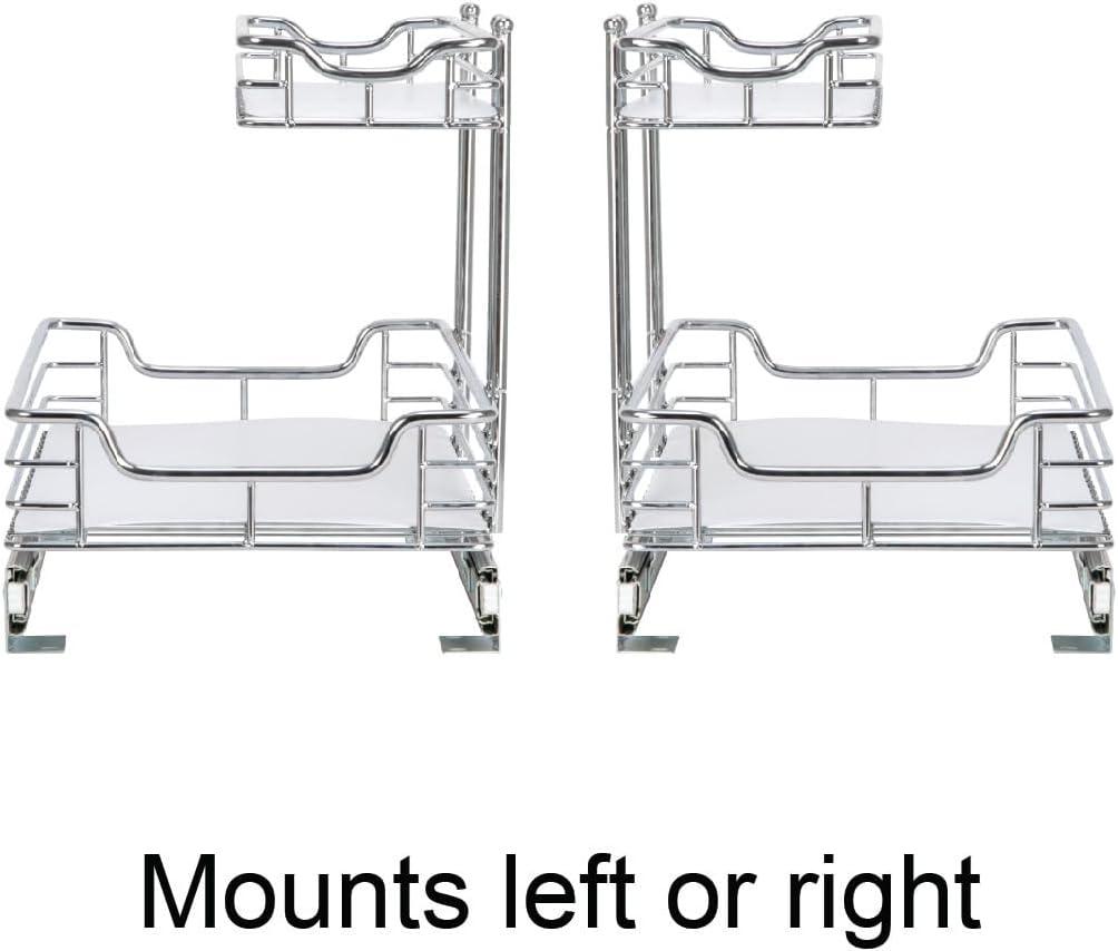 Household Essentials Glidez Chrome-Plated Steel Pull-Out/Slide-Out Storage Organizer with Plastic Liners for Under Sink or Cabinet Use - 2-Tier Design - Fits Standard Size Cabinet or Shelf, Chrome