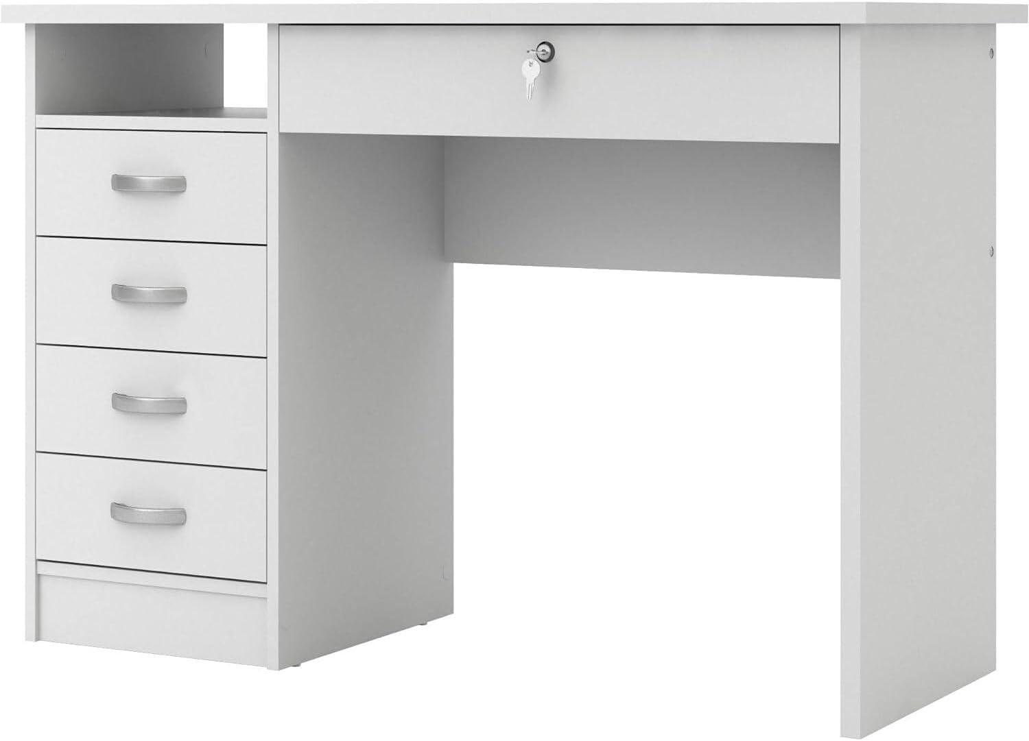 Tvilum Walden 5 Drawer Office Desk with 1 Locking Drawer for Adults, White