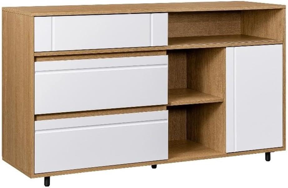 Walker Edison 52” Contemporary 3-Cubby 2-Drawer Storage Sideboard, Coastal Oak/Solid White