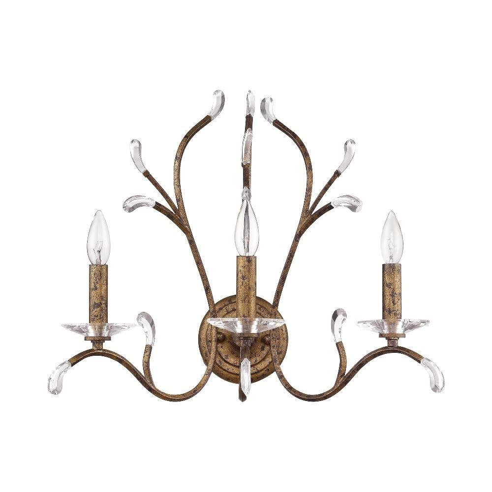 Serafina 3-Light Bronze Sconce with Clear Crystal Accents