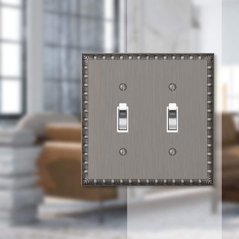 Amerelle 90TTAN Egg & Dart Wallplate, 2 Toggle, Cast Metal, Antique Nickel, 1-Pack