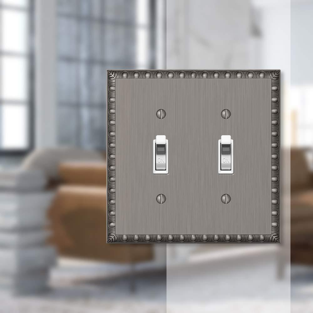 Amerelle 90TTAN Egg & Dart Wallplate, 2 Toggle, Cast Metal, Antique Nickel, 1-Pack
