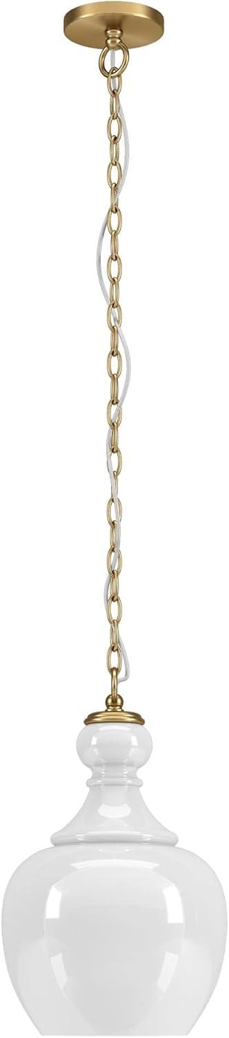 Evelyn&Zoe 11" Brushed Brass Finish Metal/Glass Pendant