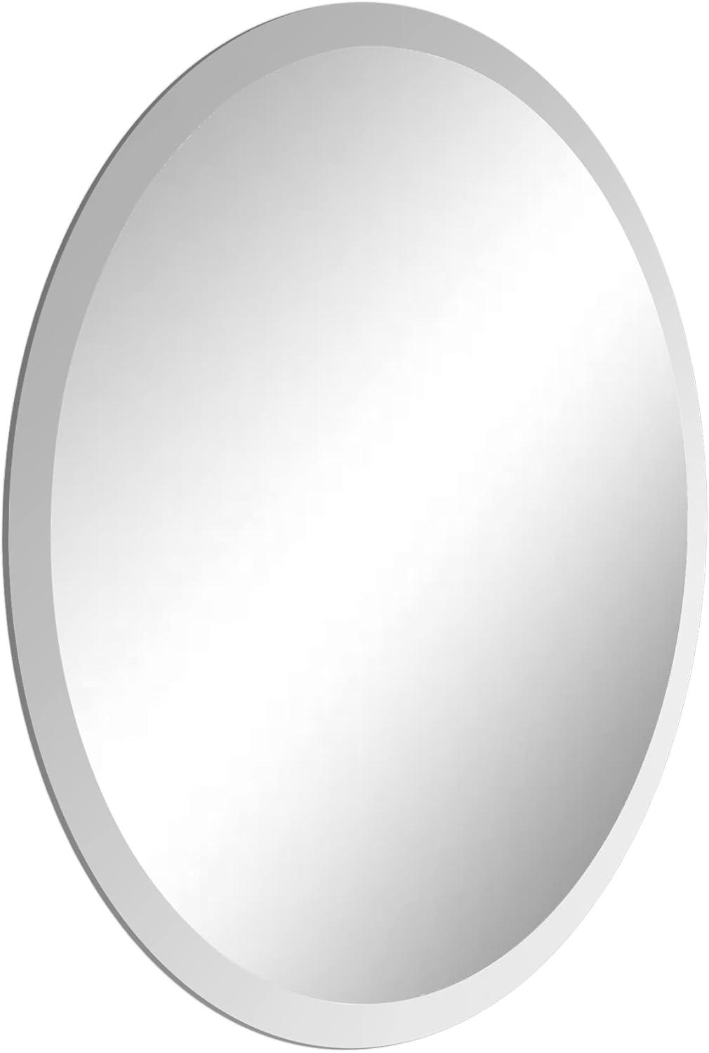 Fab Glass and Mirror Frameless Oval Beveled Wall Mirror 22x30 Inch