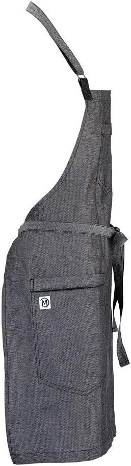 Mercer Culinary Metro Edge Renegade Bib Server Apron, Black Denim with Brown Leather Straps