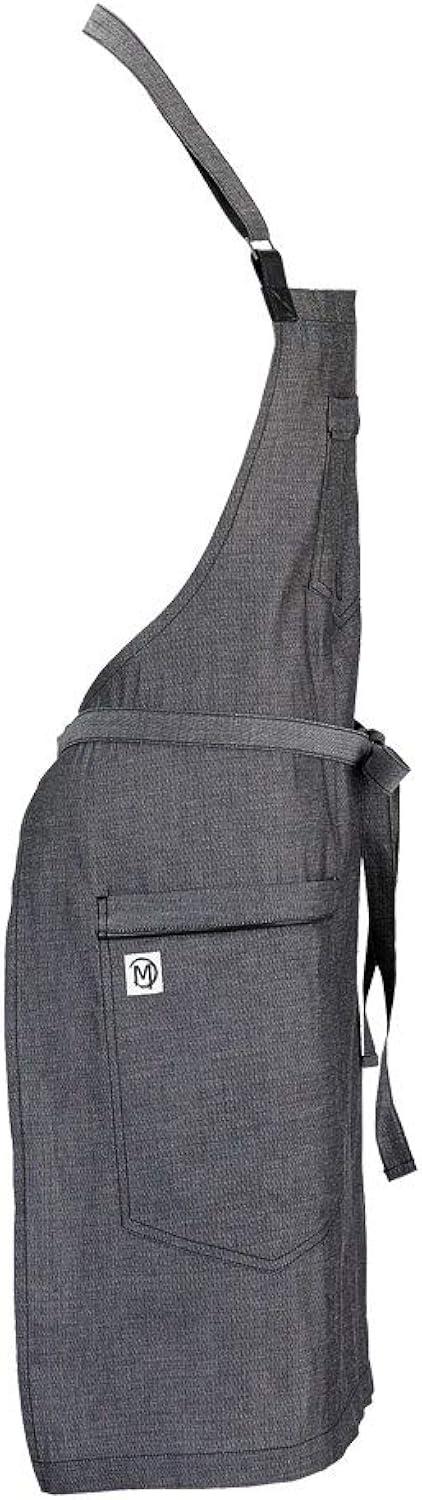 Black Denim Bib Apron with Brown Leather Straps