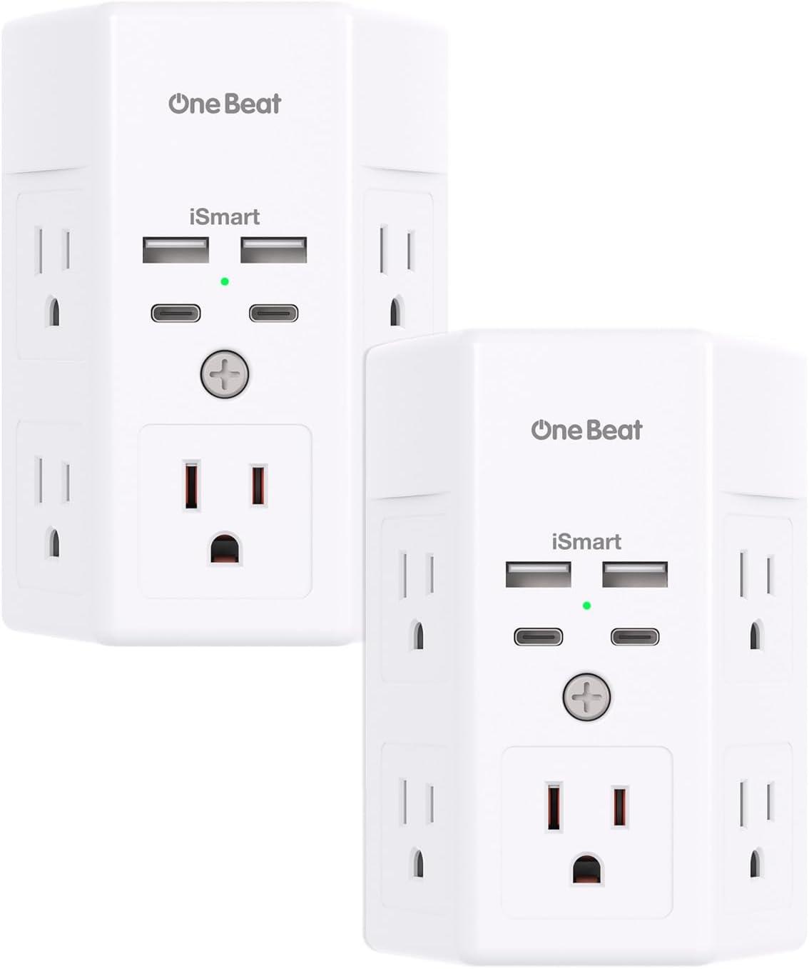 White 3-Sided Wall Tap Surge Protector with USB Ports