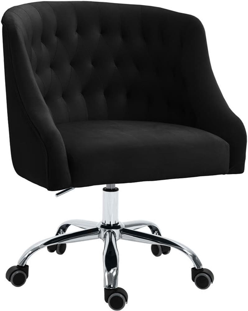 Meridian Furniture Arden Swivel Adjustable Black Velvet and Chrome Office Chair