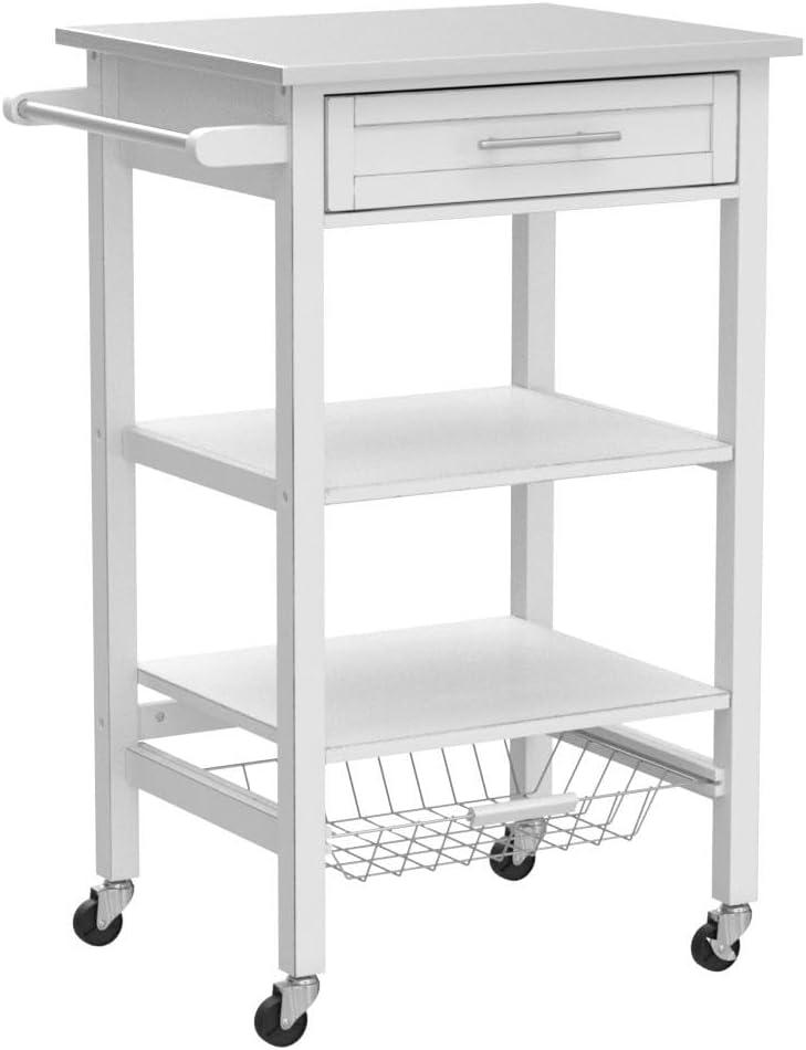 Hennington Kitchen Cart with Stainless Steel Top White - Boraam