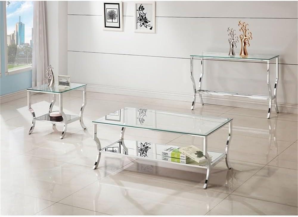 Pemberly Row Glass Top Accent Coffee Table in Chrome