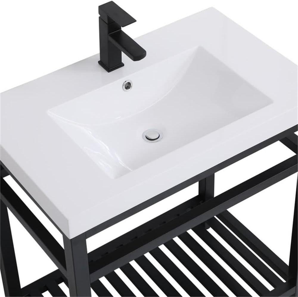 Elegant Decor Raya 30" Single Resin Top Metal Bathroom Vanity in Black