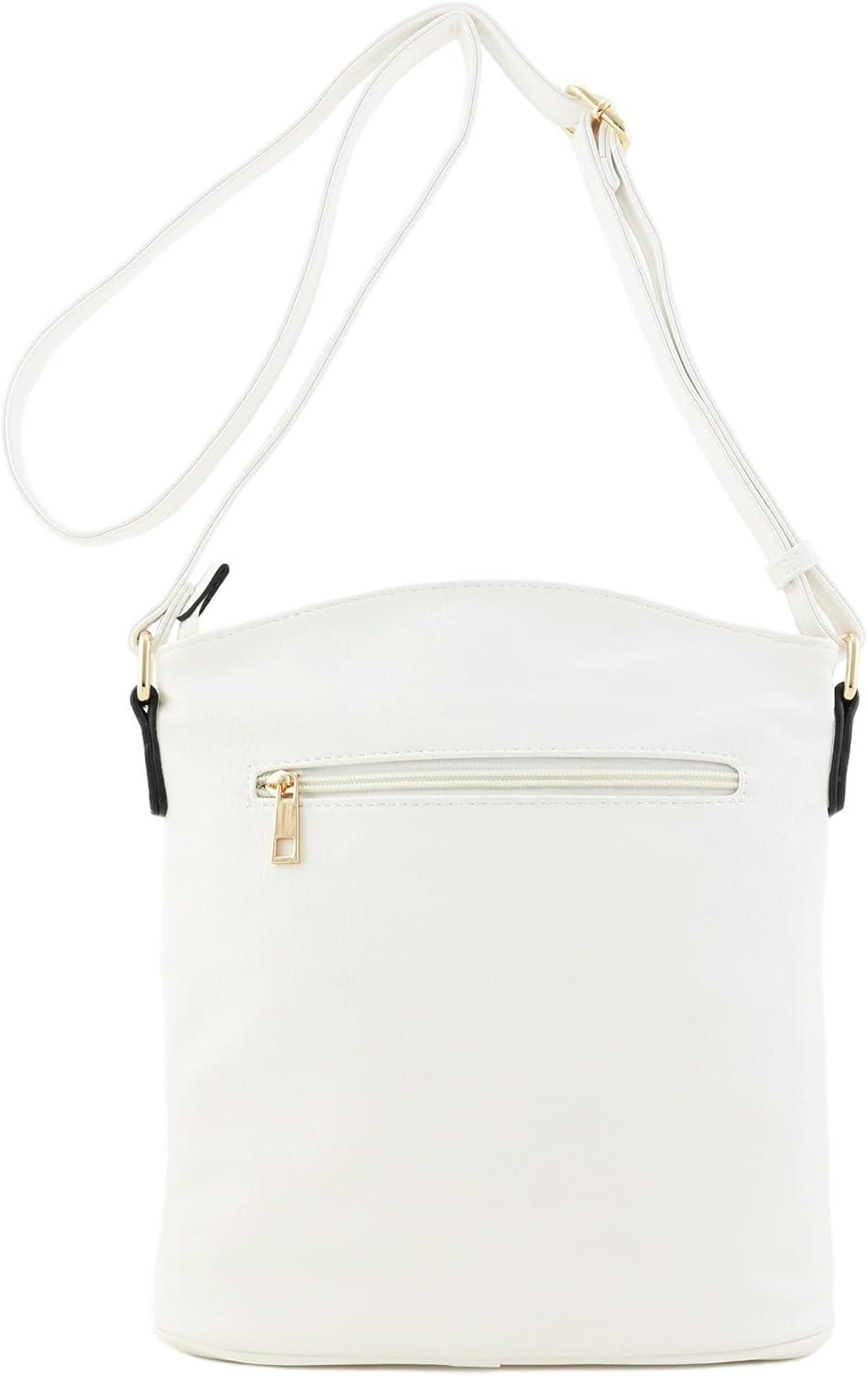 White Faux Leather Triple Zip Crossbody Bag