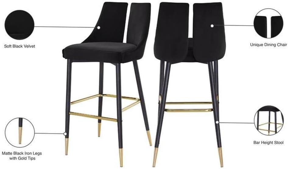 Luxurious Black Velvet Bar Height Stool with Matte Black Metal Legs