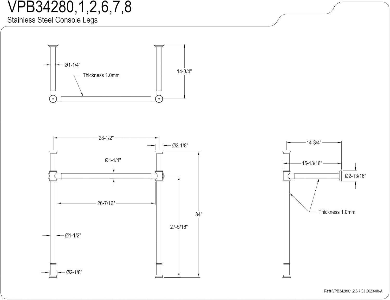 Kingston Brass VPB34281 Kingston Brass Fauceture Stainless Steel Console Sink Legs