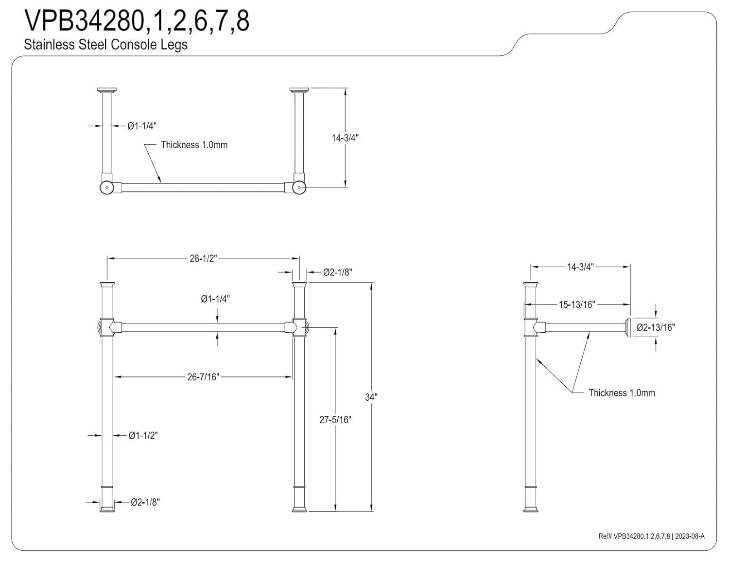Kingston Brass VPB34281 Kingston Brass Fauceture Stainless Steel Console Sink Legs