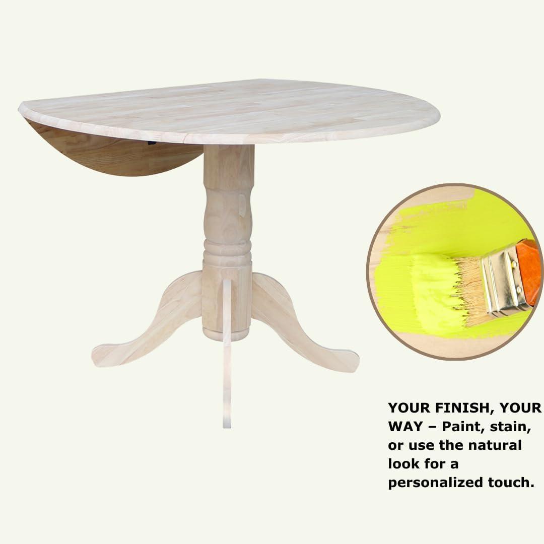 42" Mason Round Dual Dining Table Unfinished - International Concepts: Parawood, Drop Leaves