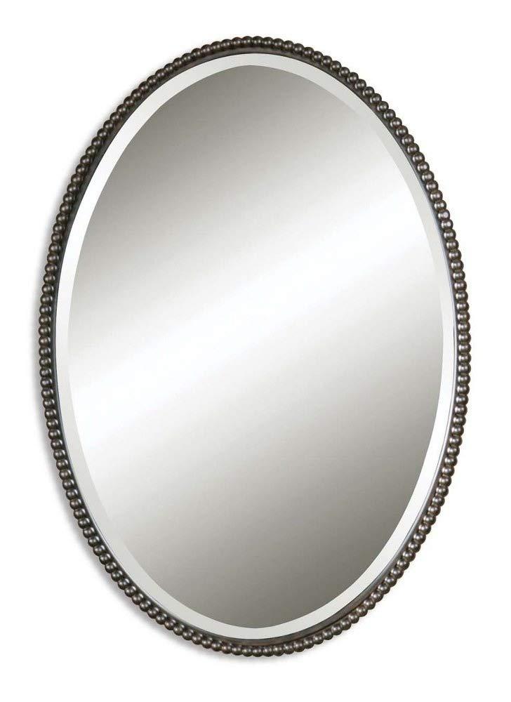 Uttermost Oval Vanity Decorative Wall Mirror Vintage Brown Beveled Oil Rubbed Bronze Beaded Frame 22" Wide for Bathroom Bedroom