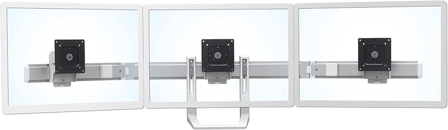 White Triple Monitor Arm Mount with Integrated Cable Management