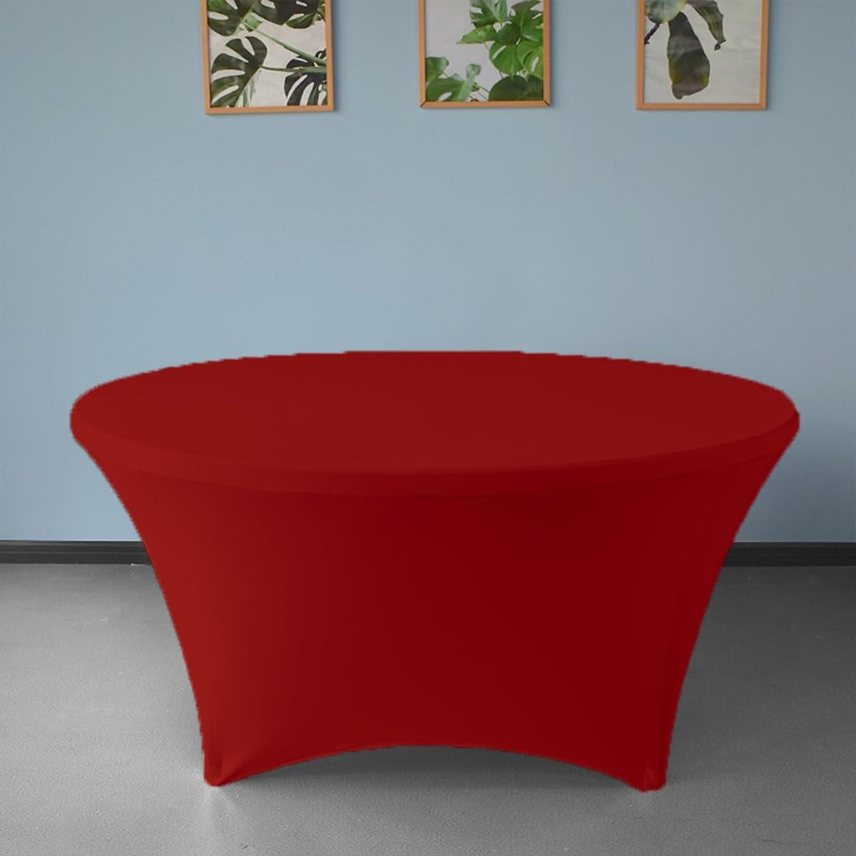 Gowinex Burgundy 5 ft. 60 inch Round Spandex Tablecloth Fitted Table Cover