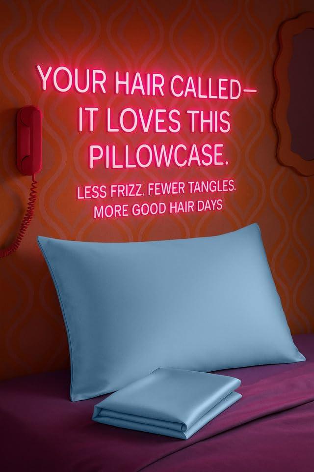 Blissford Luxury Jewel Blue Satin Pillowcase with Zipper Closure, Standard 2-Pack