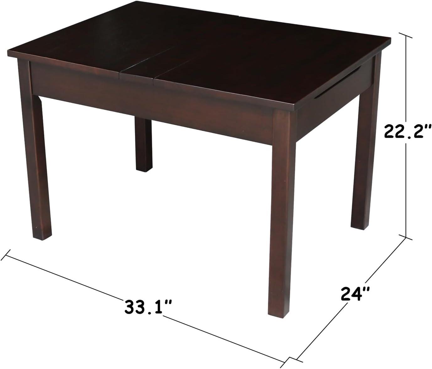 Children's Dark Stained Rubberwood Lift-Top Storage Table