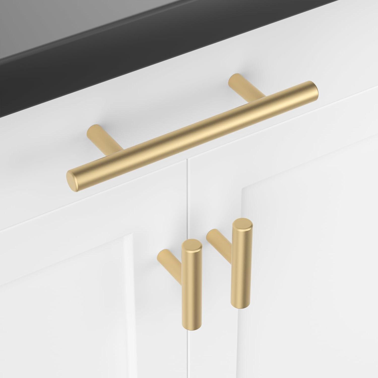 Goldenwarm 10 Pack Gold Cabinet Furniture Pulls Kitchen Hardware Square Door Handles 6-1/4 Inch Hole Centers