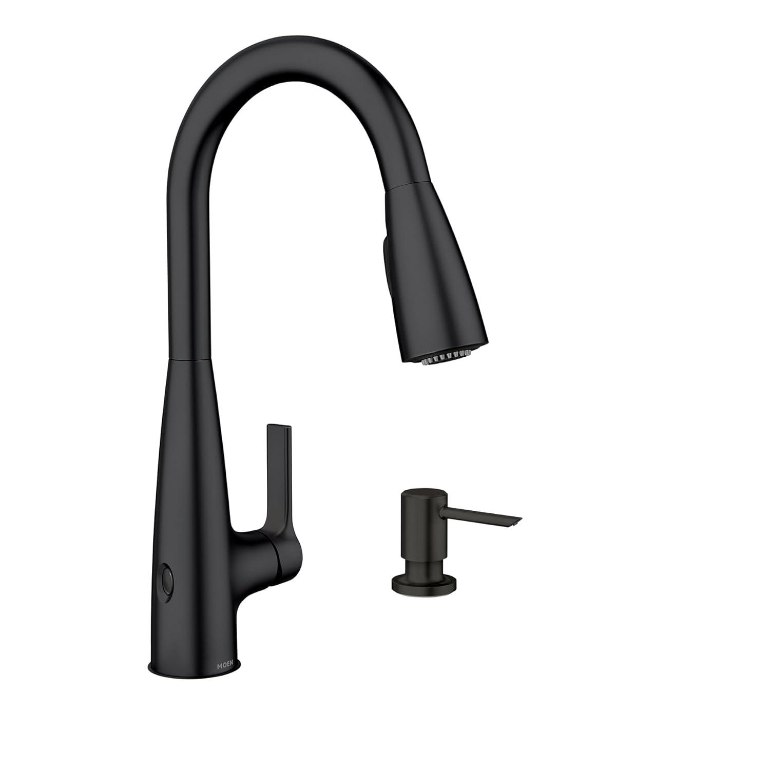 Moen 87627EIBL Haelyn Single-Handle Pull-Down Sprayer Kitchen Faucet with ColorCue Temperature Indicator, Matte Black