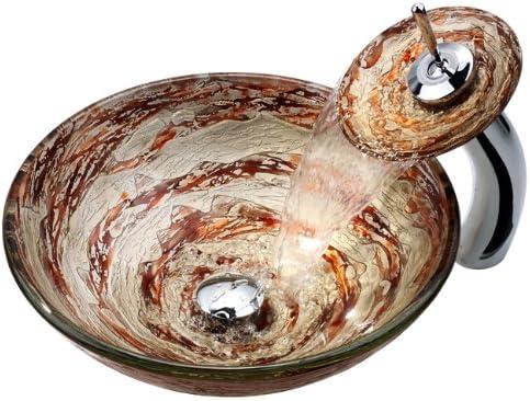 Kraus C-GV-651-12mm-10CH Copper Glass Circular Vessel Bathroom Sink with Faucet and Overflow