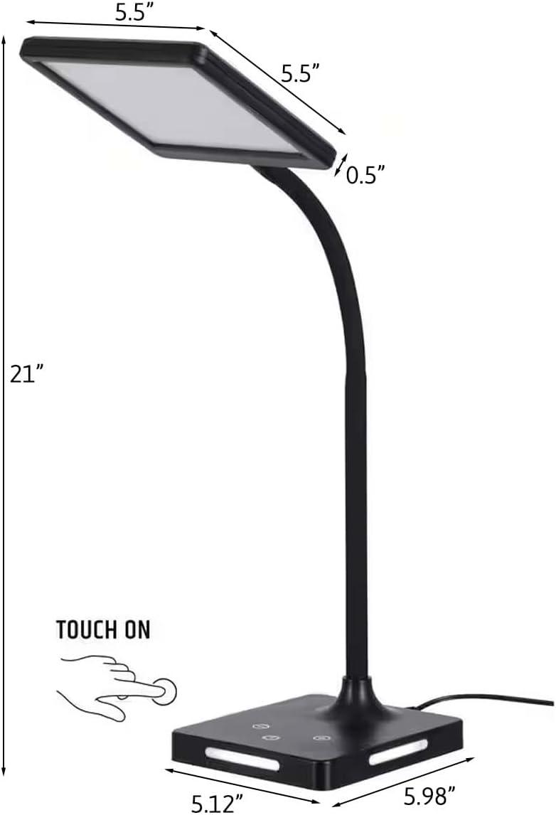 Brilli 21"H Charge Up Circadian LED Desk Lamp (Set of 2), Black Finish with Touch Switch, Night Light on Base