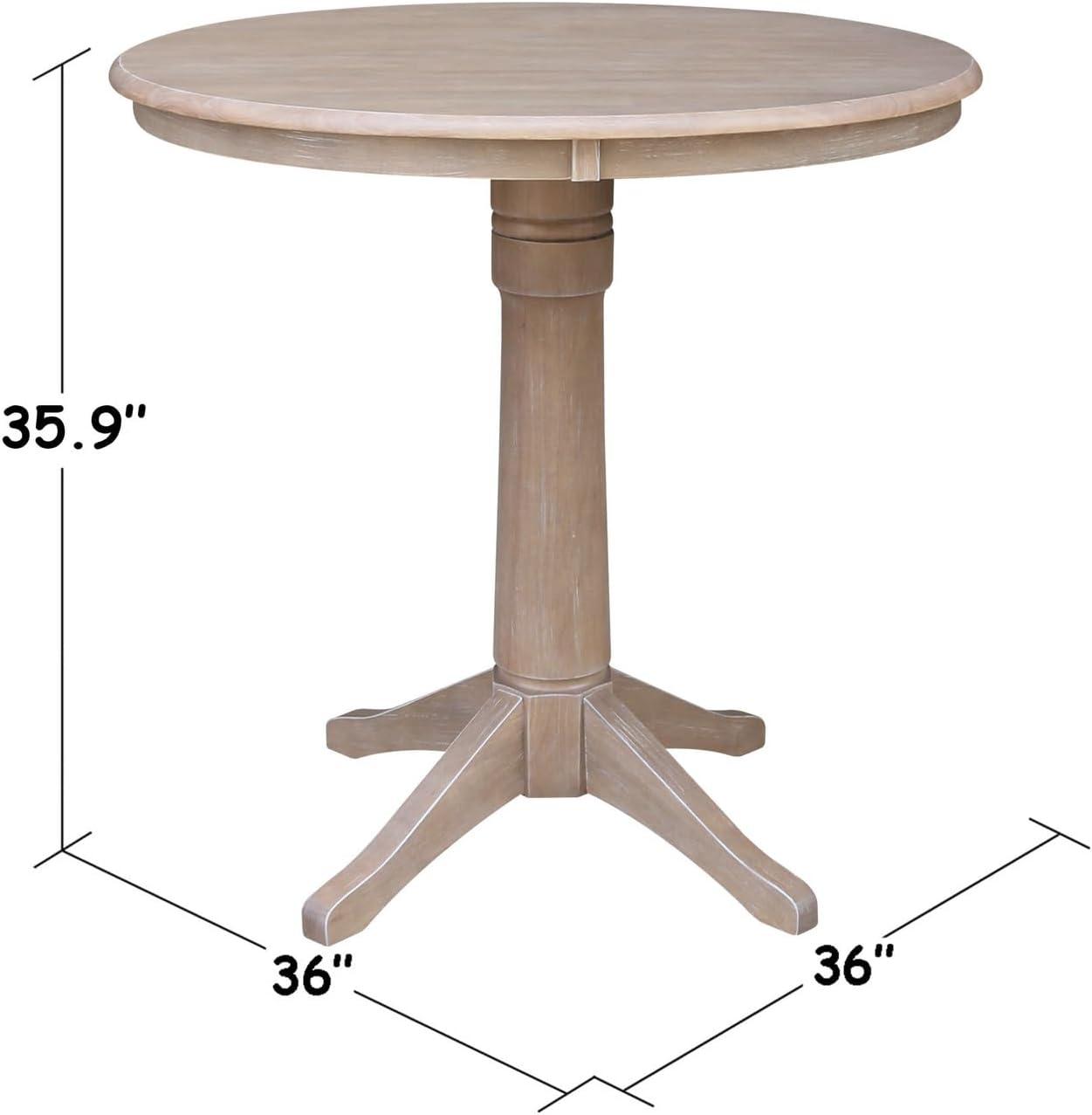 Round Top 36" x 36" Solid Wood Pedestal Dining Table in Washed Gray Taupe