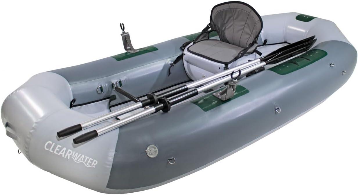 Gray Inflatable Fishing Raft with High-Back Seat
