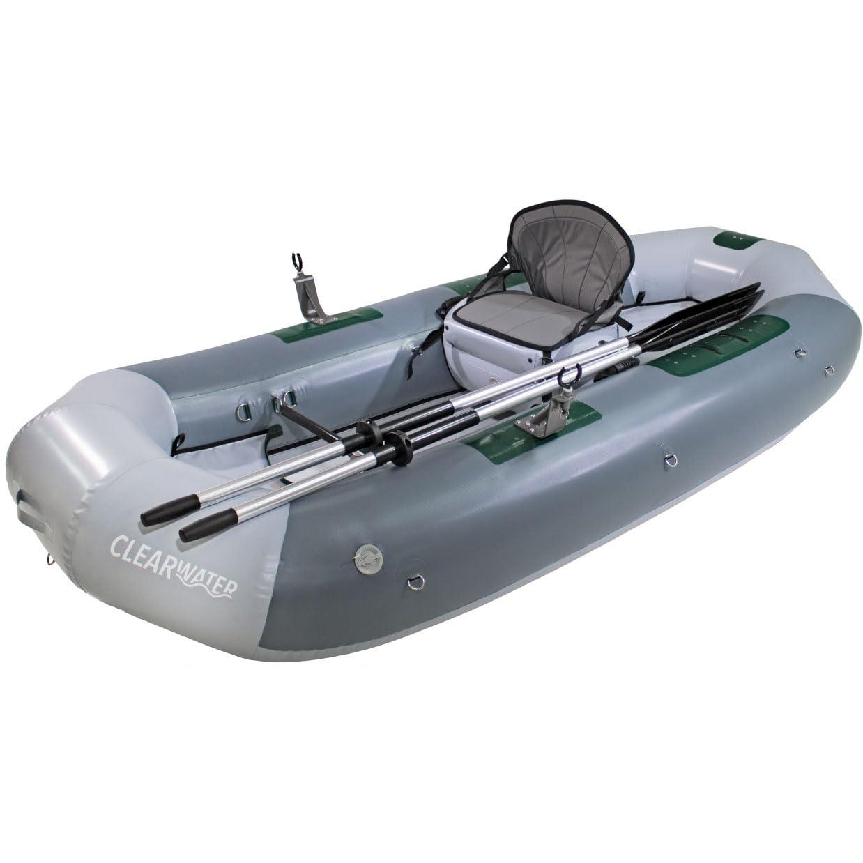 Gray Inflatable Fishing Raft with High-Back Seat