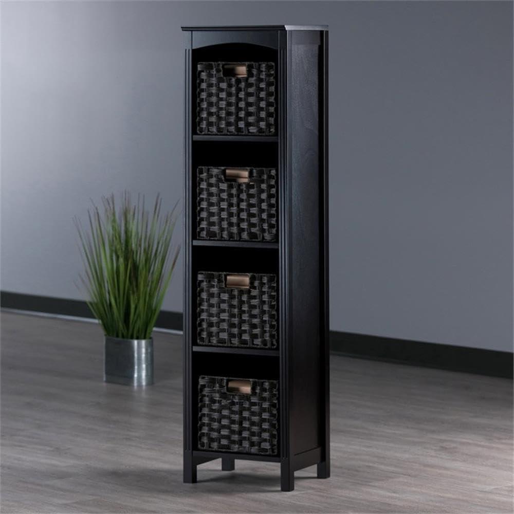 Winsome 55.98" 5pc Terrace Storage Shelf with Baskets Espresso/Chocolate: Slim Design, 4-Tier, Wood Frame