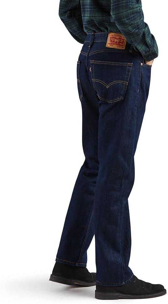 Men's Dark Blue Cotton Blend Mid Rise Straight Leg Jeans