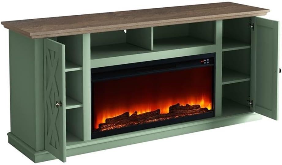 LIVILAND 68 in. TV Stand Media Console for TV up to 75 in. w/ Fireplace - Green