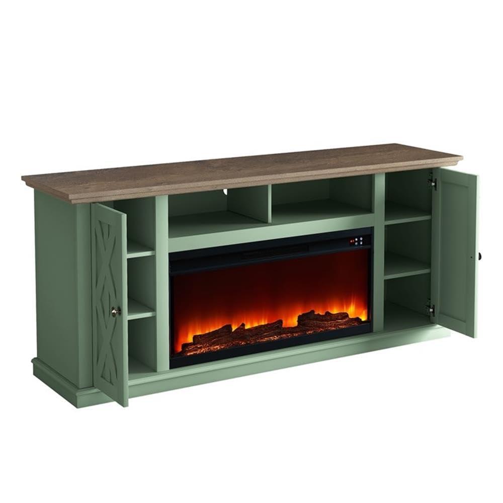 LIVILAND 68 in. TV Stand Media Console for TV up to 75 in. w/ Fireplace - Green