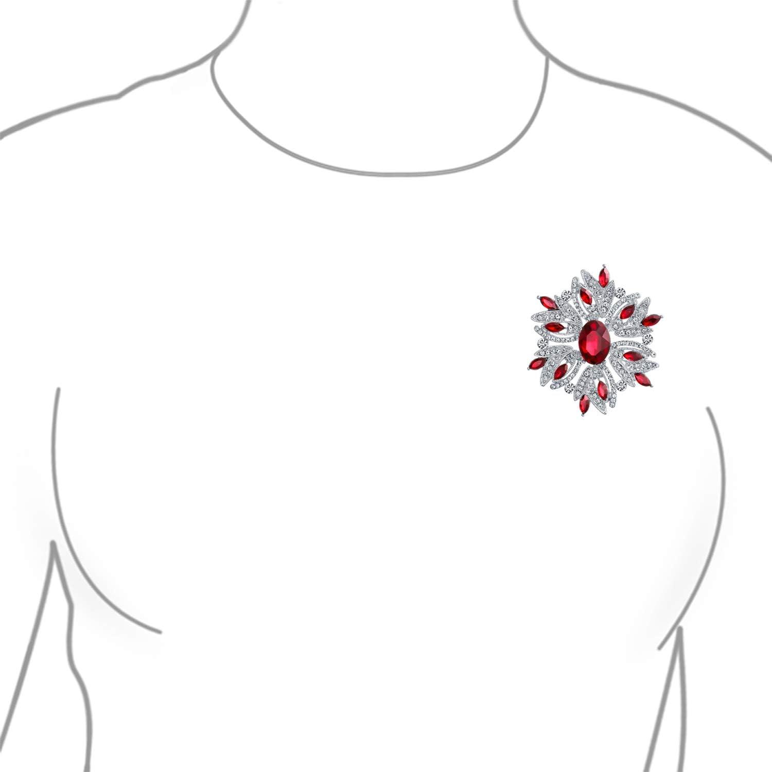 Unique Bargains Women's Rhinestone Flower Brooch Pin Red