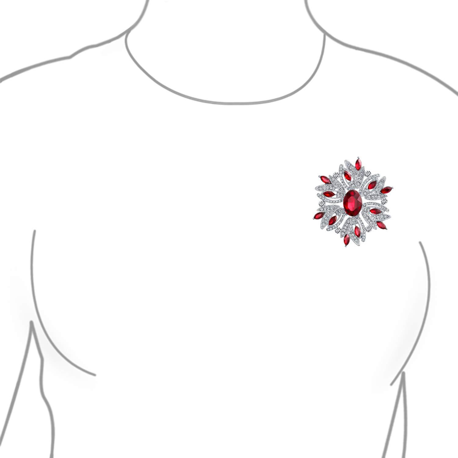 Unique Bargains Women's Rhinestone Flower Brooch Pin Red