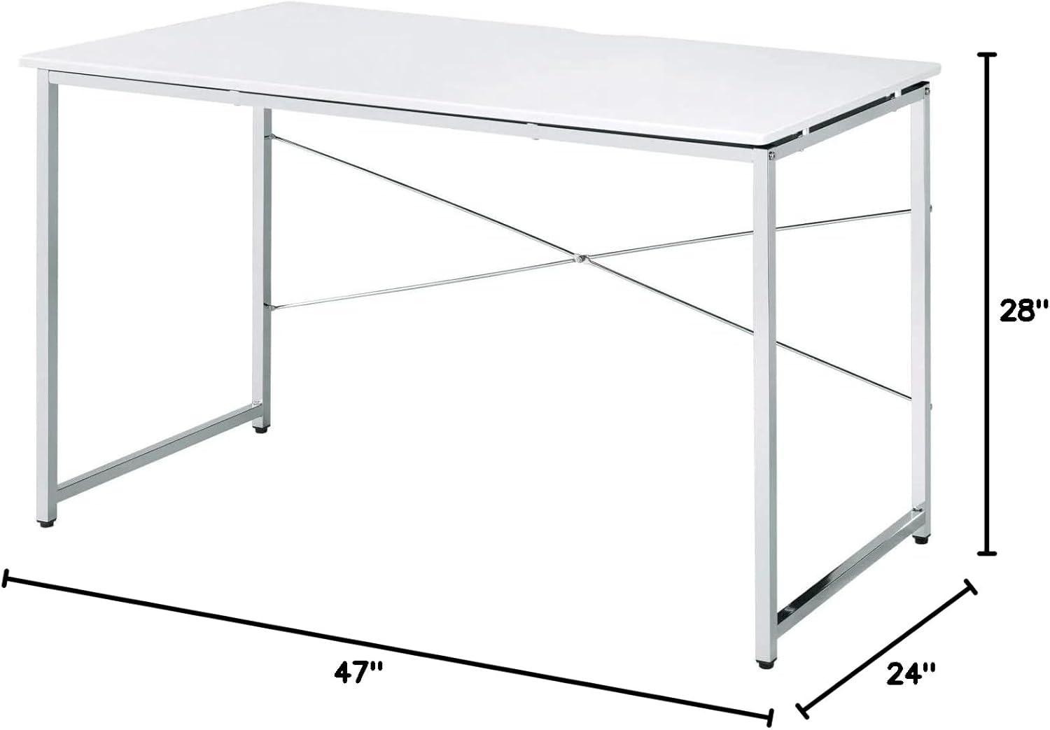 Tennos Rectangular Metal Frame Writing Desk in White and Chrome