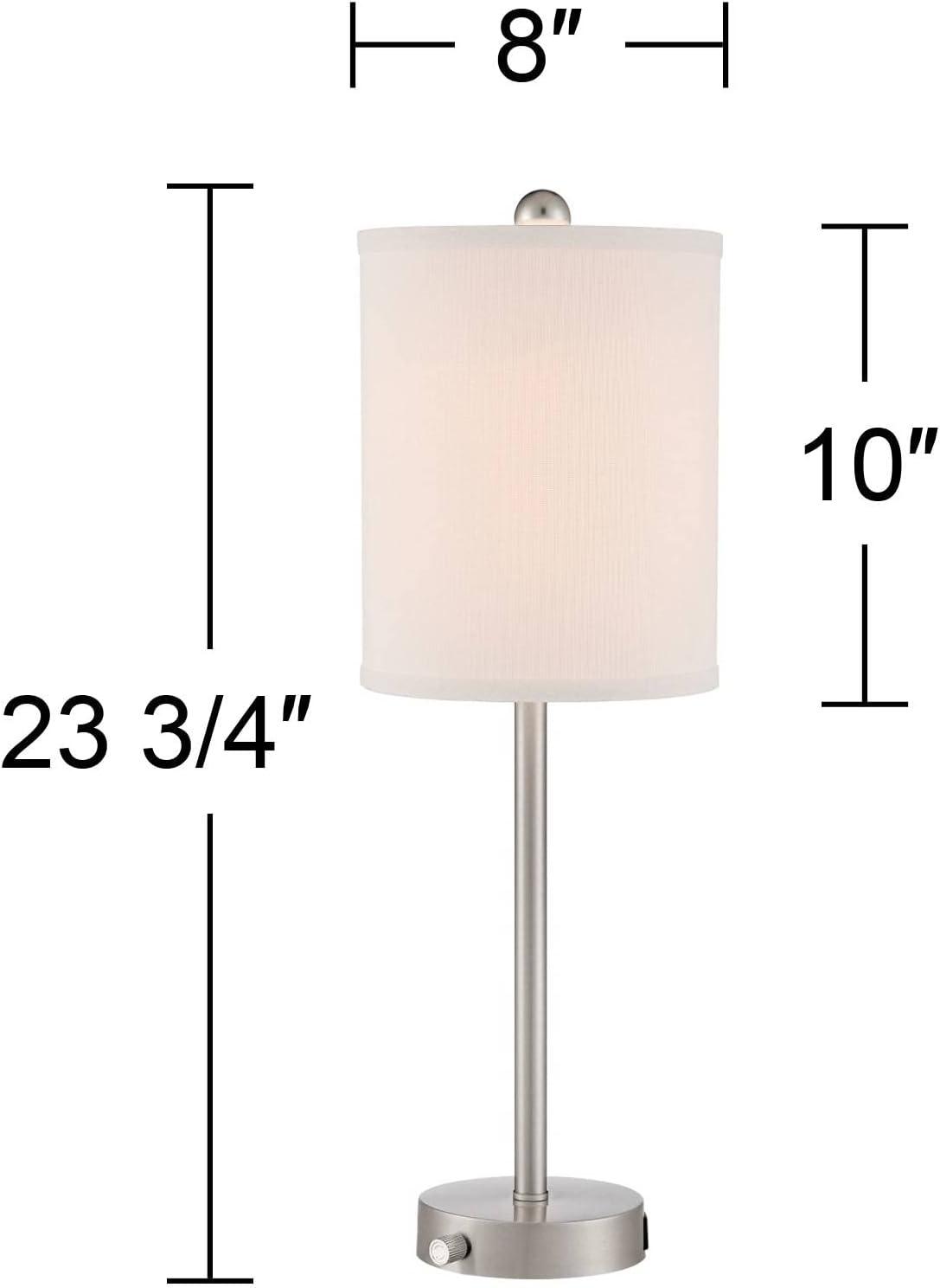 360 Lighting Trotter Modern Table Lamps 23 3/4" High Set of 2 Brushed Nickel with USB and AC Power Outlet in Base White Fabric Cylinder for Home Desk