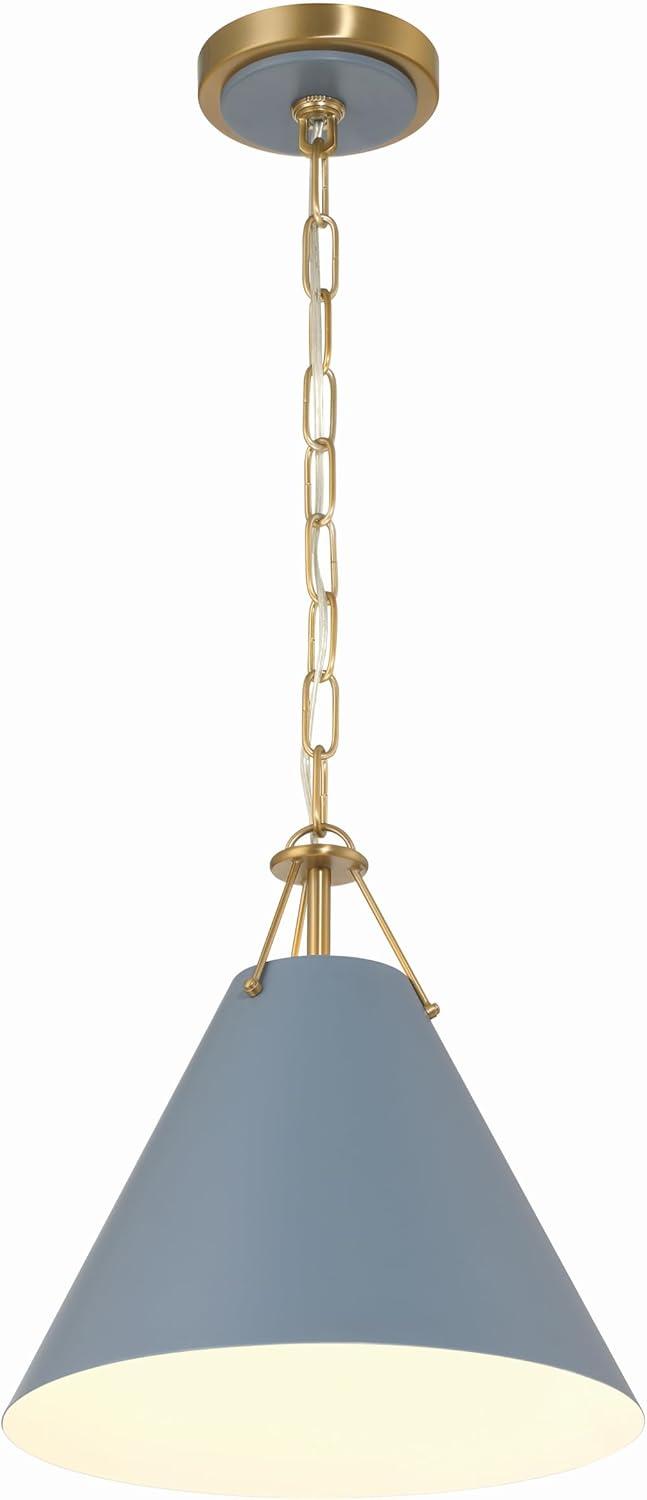 Vibrant Gold and Blue Mini Pendant Light with Steel Shade