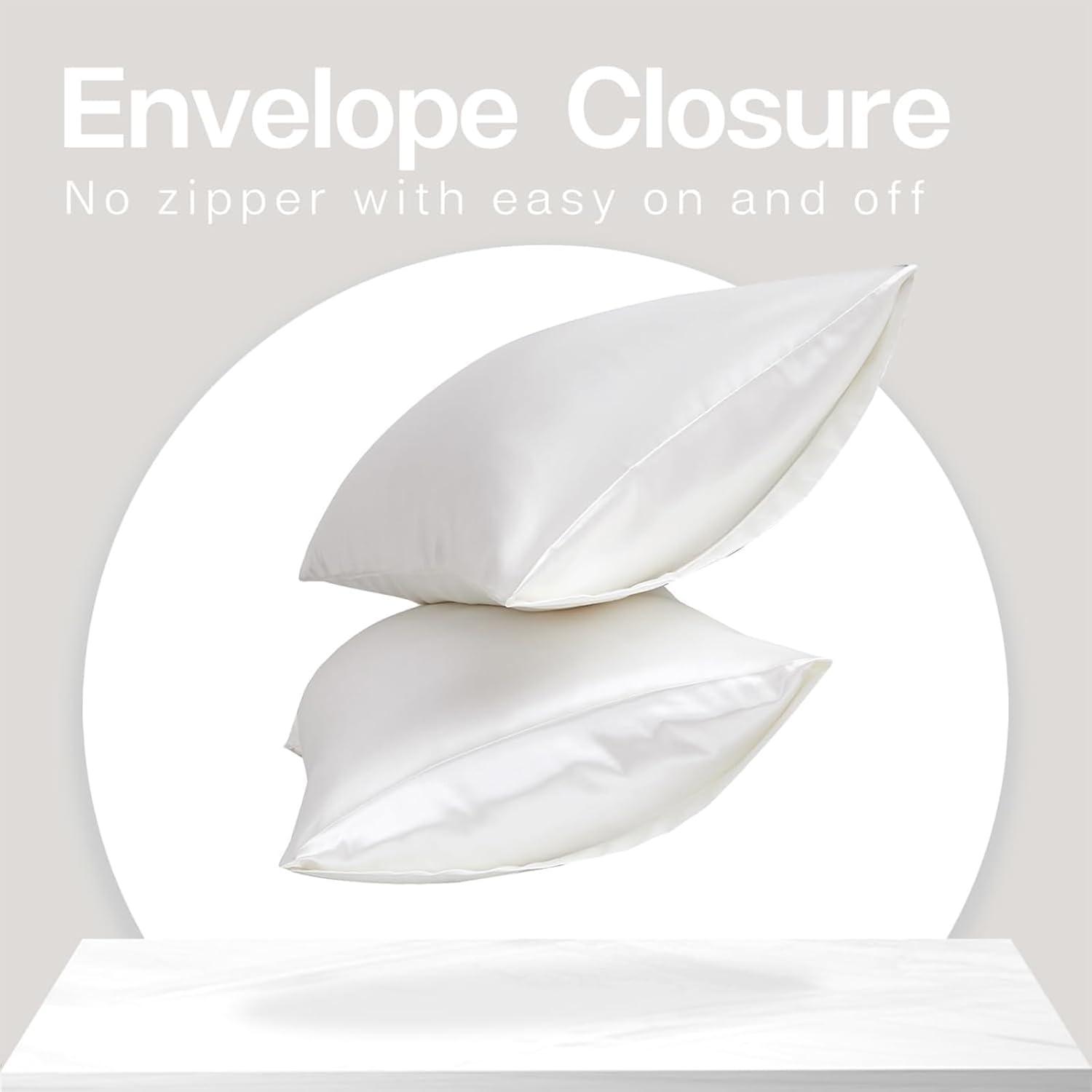 MR&HM Satin Pillow Case, 2 Pack Satin Queen Silky Pillowcase for Hair and Skin, Satin Pillowcase Set of 2, 20x30, Ivory