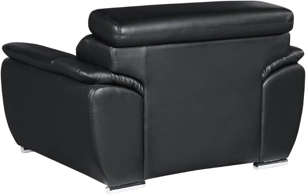 Black Leather Modern Accent Chair with Adjustable Headrests