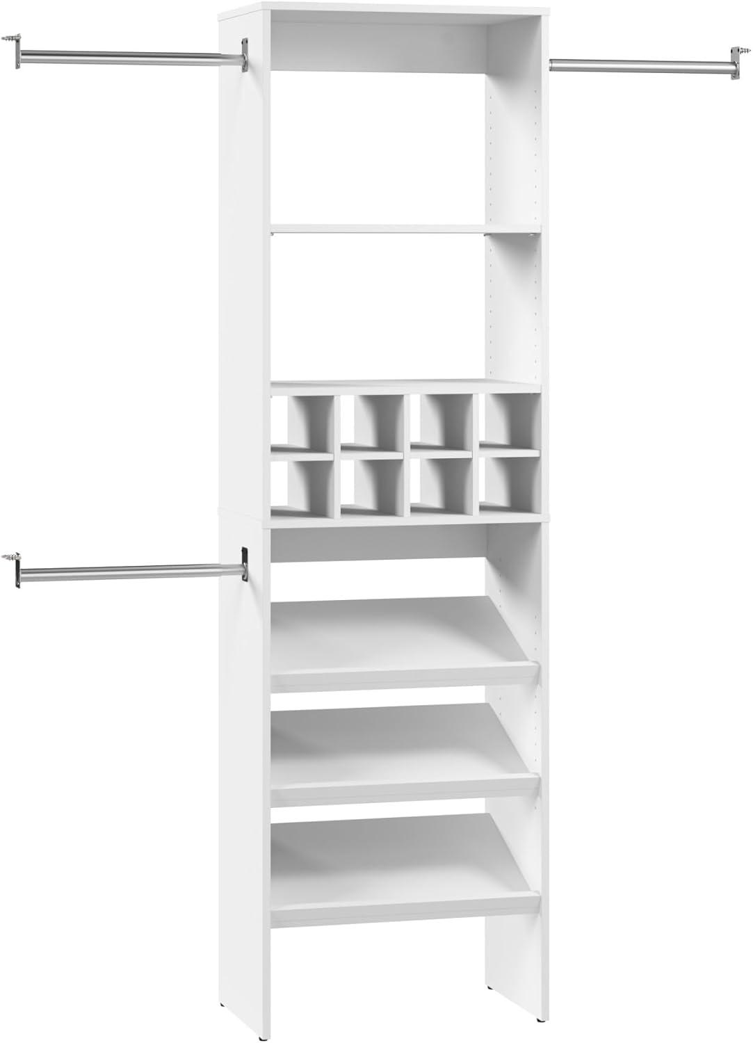 Bestar Carina 24W Closet Organizer With Shoe Shelves, Clothing Rods And Cubbies