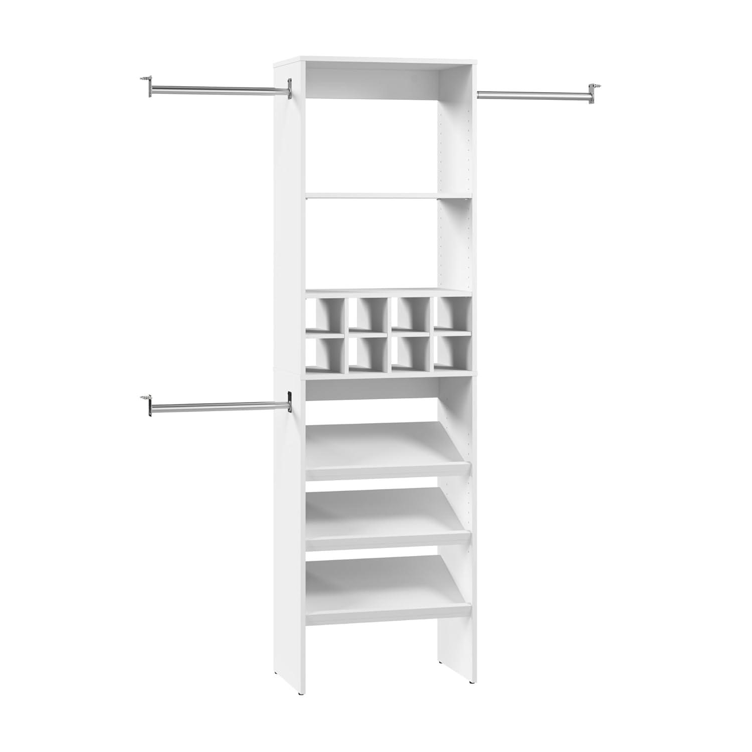 Bestar Carina 24W Closet Organizer With Shoe Shelves, Clothing Rods And Cubbies