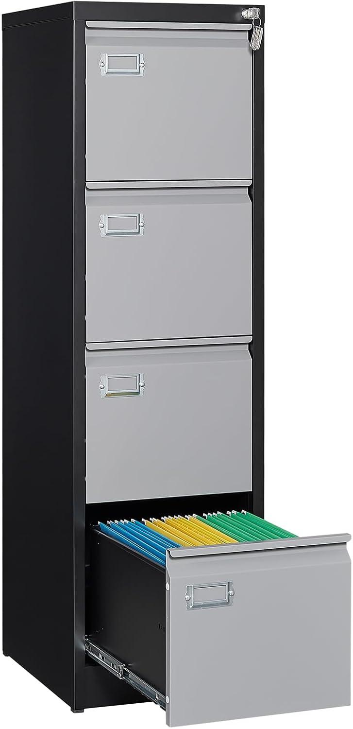 Black and Grey 4-Drawer Lockable Metal Filing Cabinet