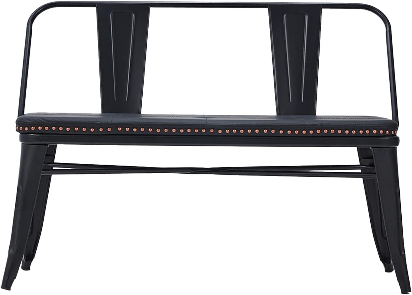 YOLENY Dining Bench, Entryway Bench with Back, Farmhouse Metal Dining Bench, Industrial Mid-Century 3 Person Rustic Spindle Bench, with Leather Seat, Removable Backrest, 42in, Black