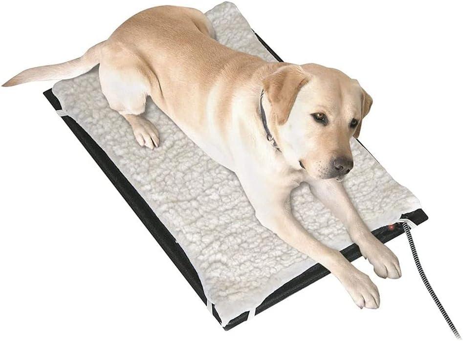 Farm Innovators HM-100L 24 x 29 In Plastic Heated Pet Mat with Fleece Cover and Heavy Duty Anti Chew Cord Protector for Dogs, Cats, and More, 100W
