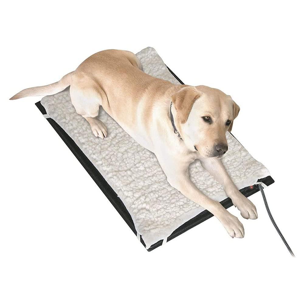 Farm Innovators HM-100L 24 x 29 In Plastic Heated Pet Mat with Fleece Cover and Heavy Duty Anti Chew Cord Protector for Dogs, Cats, and More, 100W